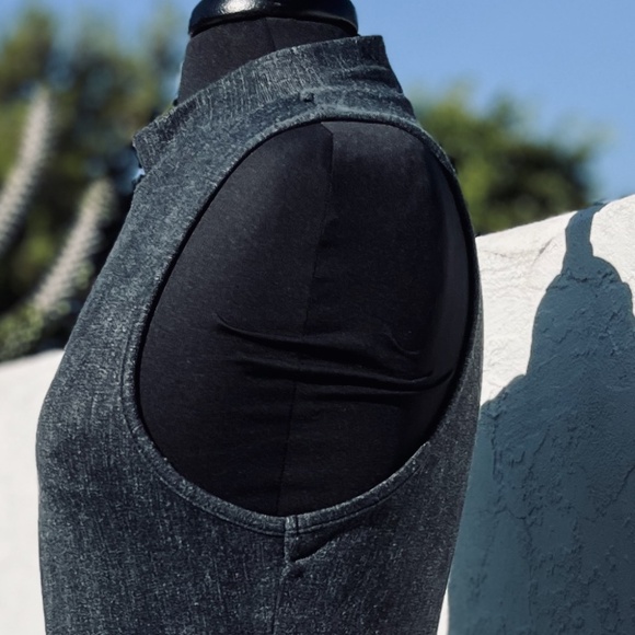 SAGA Dress Made in Italy Maxi Mock Turtle sleeveless blue/grey Florence split - Picture 4 of 10